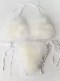 Bikini Swimsuit For Women Rose Faux Fur Summer Sexy Swimming Suits