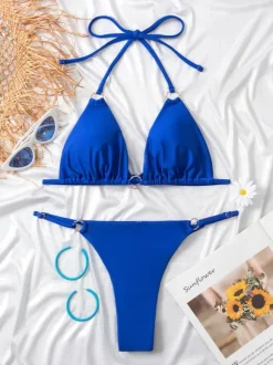 Bikini Swimsuit For Women Royal Blue Halter Summer Beach Swimming Suits