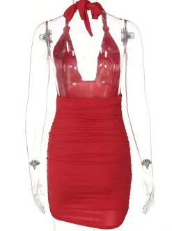 Birthday Bodycon Dresses Red Straps Neck Sexy Sleeveless Pencil Dress