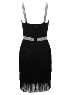 Birthday Party Dress V-Neck Sleeveless Cocktail Mini Dresses With Fringe