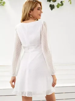Birthday Mini Dresses White Long Sleeves Short Dress