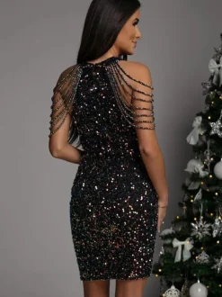 Birthday Party Mini Bodycon Dresses Pink Sleeveless Sexy Jewel Neck Sheath Dress