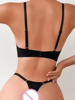 Black 2 Piece Underwear Sheer Bra Panty Sets