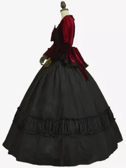 Black Retro Tudor Dress Costumes Bows Polyester Dress Women's Marie Antoinette Costume Retro Tunic 18th Century Costume
