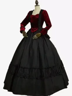 Black Retro Tudor Dress Costumes Bows Polyester Dress Women's Marie Antoinette Costume Retro Tunic 18th Century Costume
