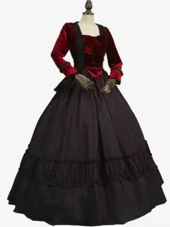 Black Retro Tudor Dress Costumes Bows Polyester Dress Women's Marie Antoinette Costume Retro Tunic 18th Century Costume