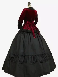 Black Retro Tudor Dress Costumes Bows Polyester Dress Women's Marie Antoinette Costume Retro Tunic 18th Century Costume