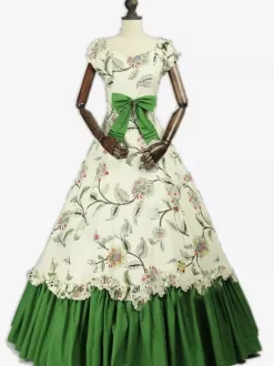 Black Retro Tudor Dress Costumes Bows Polyester Marie Antoinette Costume Floral Print Dress Women's Retro Tunic Vintage Clothing Burgundy
