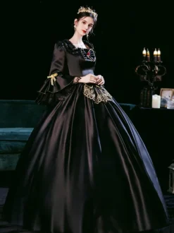 Black Retro Tudor Dress Costumes Dress For Women Euro-Style Marie Antoinette Costume Masquerade Ball Gown