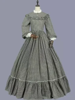 Black Retro Tudor Dress Costumes Ruffles Marie Antoinette Costume Polyester Plaid Dress Women's Retro Tunic Masquerade Ball Gown