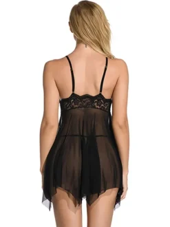 Black Baby Dolls Pleated Lace Irregular Underwear Tulle Sexy Lingerie