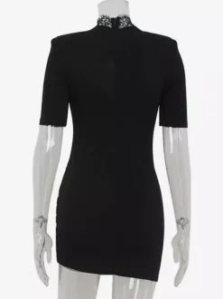 Black Bodycon Mini Dress With Lace Trim High Neck Sexy Club Dress For Women 2026