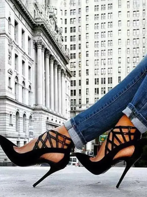 Black Chic High Heels Strappy Pointed Toe Stiletto Heel Pumps