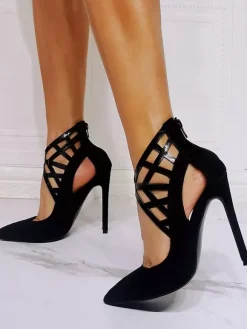Black Chic High Heels Strappy Pointed Toe Stiletto Heel Pumps