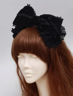 Black Cotton Lolita Headbow Lace Trim Lace Ribbon