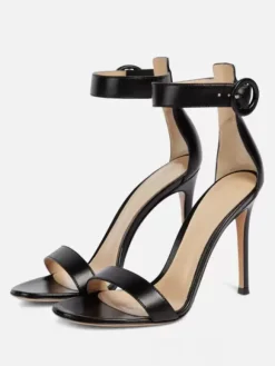 Black Dress Sandals Open Toe Stiletto Heel Ankle Strap Party Shoes
