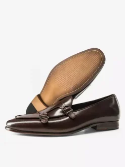 Black Dress Shoes For Men Genuine Leather Round Toe Slip On Monk Loafers