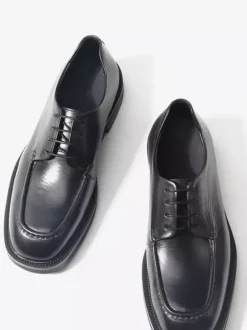 Black Dress Shoes Round Toe Lace Up Genuine Leather Shoes For Men