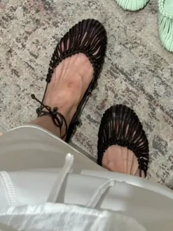 Black Flat Sandals Women's Round Toe Cut Out Lace Up Falts