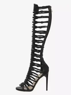 Black Gladiator Sandals High Heel Open Toe Buckle Detail Sandal Shoes
