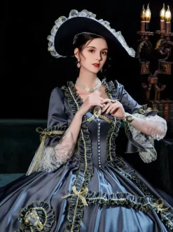 Black Gold Retro Tudor Dress Costumes Dress For Women Marie Antoinette Costume Euro Style Party Prom Dress