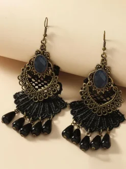 Black Gothic Bridal Earrings Metal Pierced Wedding Jewelry