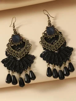 Black Gothic Bridal Earrings Metal Pierced Wedding Jewelry
