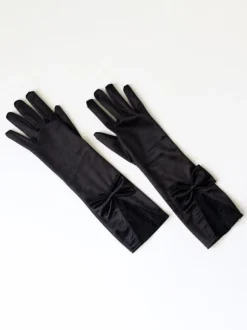 Black Gothic Wedding Gloves Gloves Matte Satin Lace Bows Bridal Gloves
