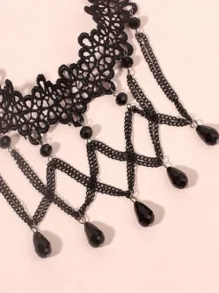 Black Gothic Wedding Necklaces Black Round Brilliant Wedding Necklace