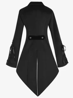Black Gothic women's mid-length coat autumn and winter fashion slim trench coat dark stand collar palace tuxedo