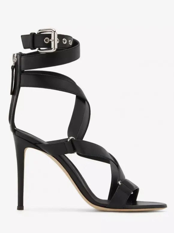 Black High Heel Sandals Open Toe Strappy Stiletto Heel Sandal Shoes