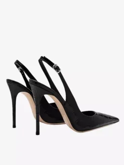 Black High Heels Pointed Toe Stone Pattern Slingback Dress Shoes