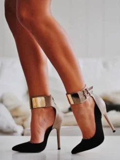 Black High Heels Pointed Toe Ankle Strap Stiletto Prom Heel Pumps for Women