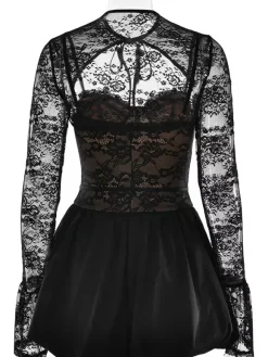 Black Lace Corset Dress With Detachable Bolero Birthday Party Puffball Mini Dress For Women 2026