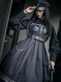 Black Lolita Blouses Polyester Turnover Collar Long Sleeves Top Classic Lolita Shirt