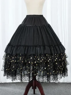 Black Lolita Petticoats Lace Polyester Stars Print Gothic Lolita Petticoat Skirt
