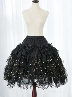 Black Lolita Petticoats Lace Polyester Stars Print Gothic Lolita Petticoat Skirt