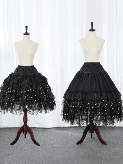 Black Lolita Petticoats Lace Polyester Stars Print Gothic Lolita Petticoat Skirt
