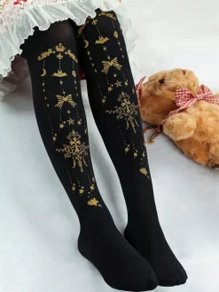 Black Lolita Tights Halloween Demon Cross Gilding Velvet Lolita Stocking