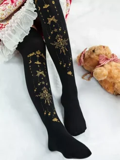 Black Lolita Tights Halloween Demon Cross Gilding Velvet Lolita Stocking