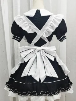 Black Maid Lolita Dresses Ruffles Bows Short Sleeves Lolita Dress