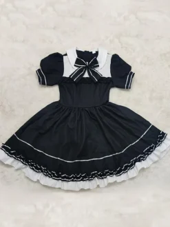 Black Maid Lolita Dresses Ruffles Bows Short Sleeves Lolita Dress
