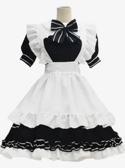 Black Maid Lolita Dresses Ruffles Bows Short Sleeves Lolita Dress