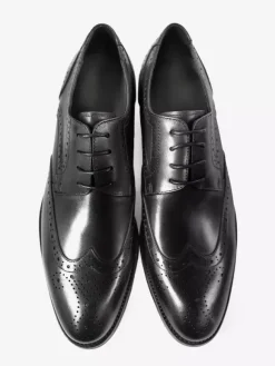 Black Oxford Shoes Cowhide Round Toe Lace Up Dress Shoes For Men