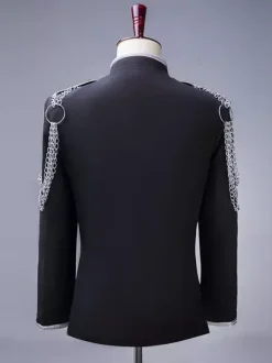 Black Palace Performing Arts Sequin Men's Stage Costume Long Sleeves Overcoat Retro Costumes