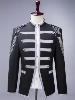 Black Palace Performing Arts Sequin Men's Stage Costume Long Sleeves Overcoat Retro Costumes