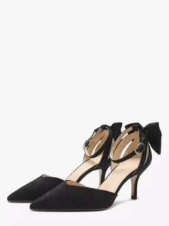 Black Party Shoes Suede Open Toe Bow High Heel Pumps
