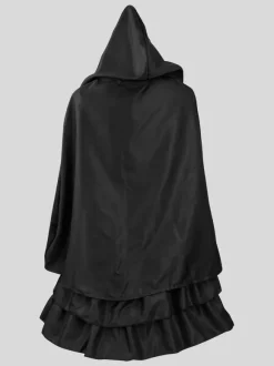 Black Retro Costumes Women's Color Block Jacquard Ruffles Lace Up Polyester Marie Antoinette Costume Set Dress Cloak Gothic