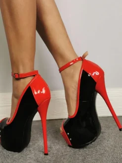 Black Sexy Shoes Women Peep Toe Platform Ankle Strap High Heels Pole Dance Shoes