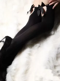 Black Sheer Stockings Bowtie Stretchy Sexy Hosiery